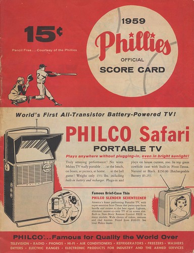 1959 Phillies Official Score Card - Aug 21, 1959 Game 1 of a Doubleheader