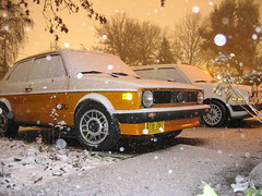 Track Rabbit and Golf Dog Car in the snow