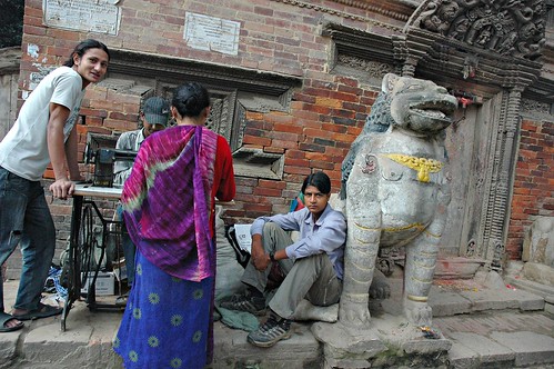 Neighborhood Tailor with Stone Lion, Kathmandu, Nepal by Wonderlane