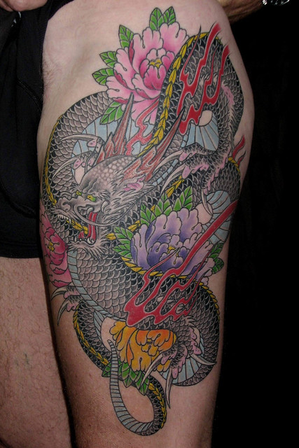 Dragon and Peony tattoo done