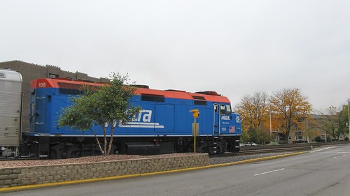 Westbound Metra commuter train crossing Grand Avenue. Elmwood Park Illinois. October 2008. by Eddie from Chicago