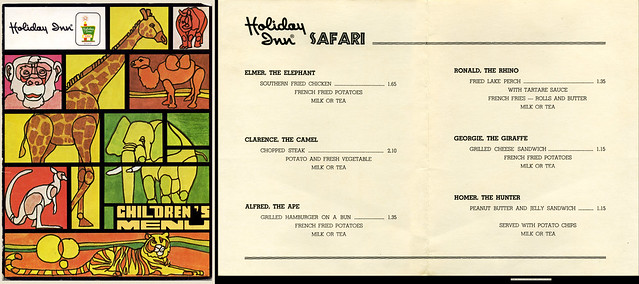 Holiday Inn Safari Childrens Menu - 1960's 1970's