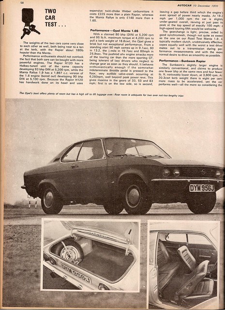 Sunbeam Rapier Vs Opel Manta 1600 Road Test 1970 2 