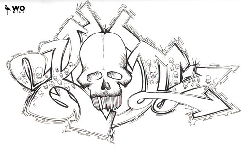 A skull as focalpoint in graffiti artwork