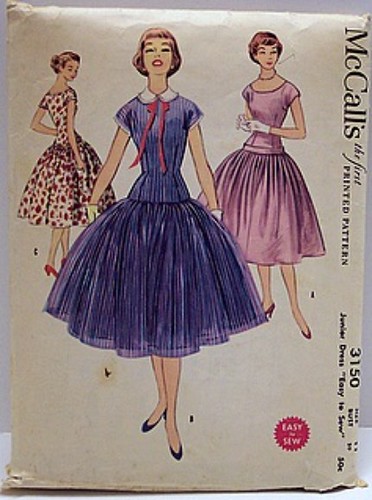 Vintage McCalls Pattern 3150 Fitted Bodice Dropped Waist Full Skirt 50s Rockabilly Dress