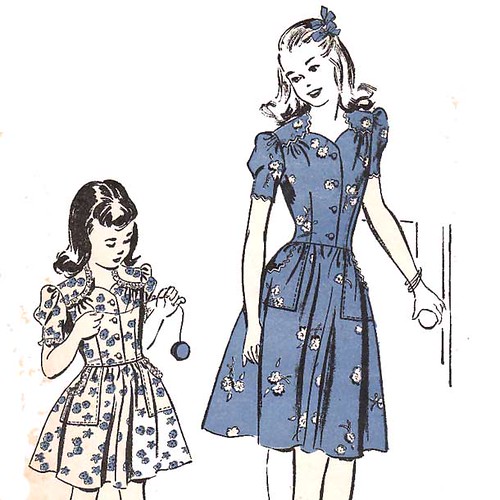 Vintage 1940's Girl’s Sweetheart Neckline Dress Sewing Pattern