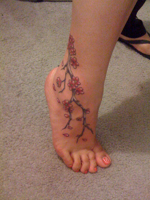 Ankle tattoo Cherry Blossoms michael cruz Trial by Ink tattoos