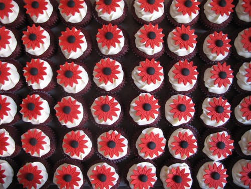 Gerbera Wedding Cupcakes Four dozen red velvet cupcakes frosted with 