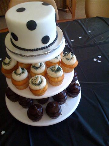 Black and White Cupcake Wedding Tower Chocolate Fountain and Vanilla Loves