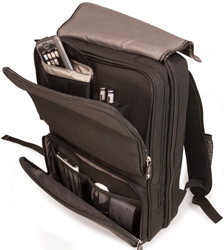 Mobile Edge ScanFast Onyx Backpack packed full of gadgets