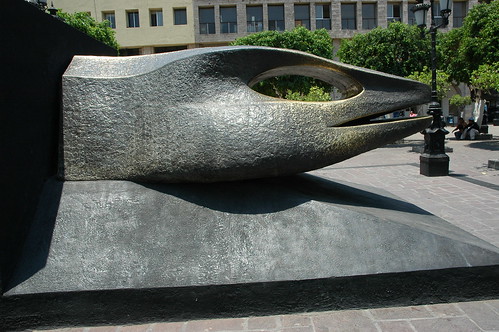 Snake head sculpture, side view, main square, Guadalajara, Jalisco, Mexico by Wonderlane