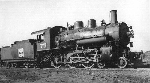 Western Pacific 4-6-0 # 77 in the yard at Stockton California awaiting it's next assignment. May 1952. by Eddie from Chicago