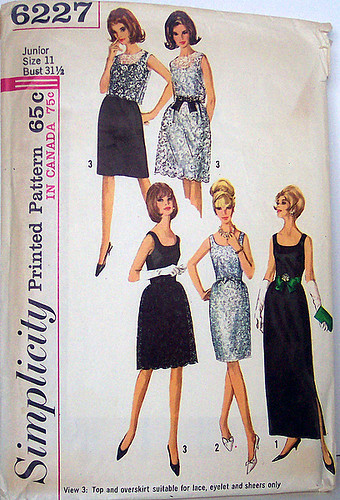 Simplicity 6227 Vintage 60's Sewing Pattern Misses Dress Slim Gathered Skirt, Overskirt and Top