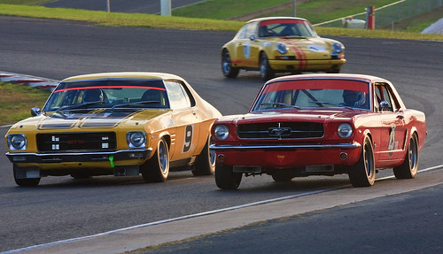 #9 Matthew Obrien 1972 Holden Monaro HQ GTS & #23 Cameron Tilley 1964 Ford Mustang