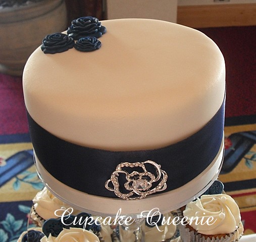 Midnight blue pale Ivory roses hearts theme Chocolate Biscuit cake with 