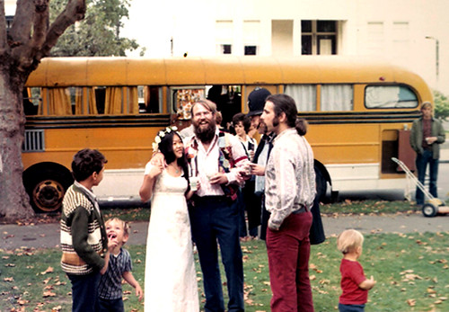 My Parent's Handmade Hippie Wedding Hippie Bus Filled with Libations