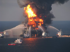 Deepwater Horizon on fire April 22, 2010