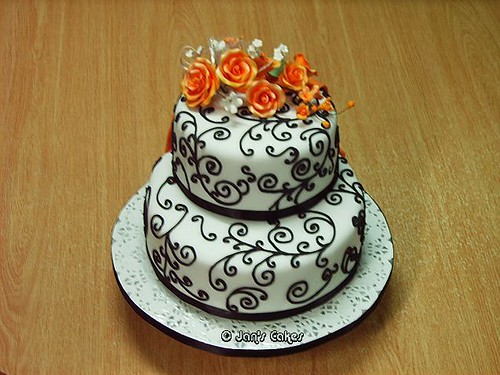 Wedding Cake 2tier B W n OrangeFront View
