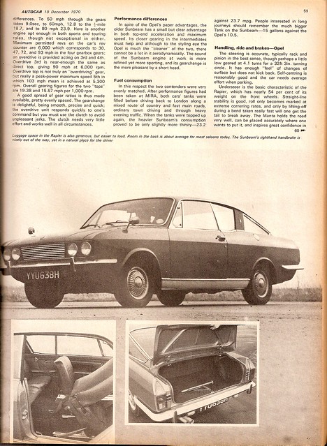 Sunbeam Rapier Vs Opel Manta 1600 Road Test 1970 3 