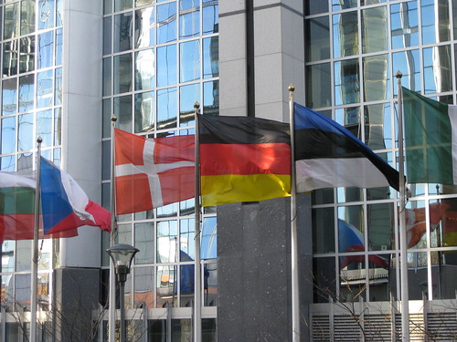 European flags at the European Parliament