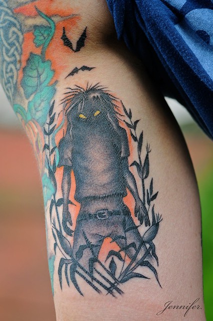 spooky cornfield man tattoo