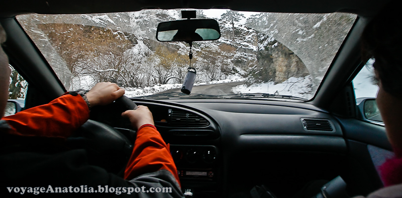 Driving at Snowy Bolu Mountain Ways