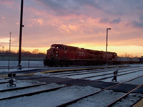 Eastbound Canadian Pacific intermodal train in a winter sunset environment. Chicago Illinois. December 2006. by Eddie from Chicago