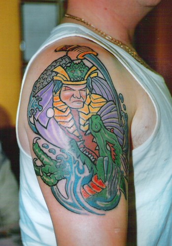 samurai dragon arm tattoo colorful arm tattoo by dublin ireland tattoo 