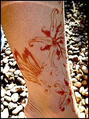 original henna tattoo butterfly and flowers leg ankle