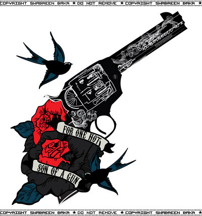 Tattoos Guns on Roses N Gun Tattoo Inspired Design For A Valentine S Day Card Aimed