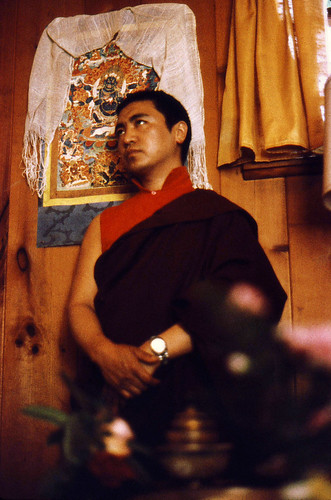 Lama Pema Wangyal Rinpoche, Nyingmapa lama, with Shri Mahakala thangka, Seattle, Washington, USA, in 1976 by Wonderlane