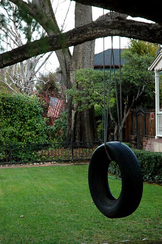 Tire swing with flag, Presidents Day (Go Mr. President OBAMA, sir!), winter, San Mateo, California, USA by Wonderlane
