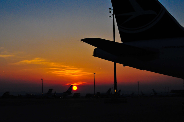 Sunset at airport