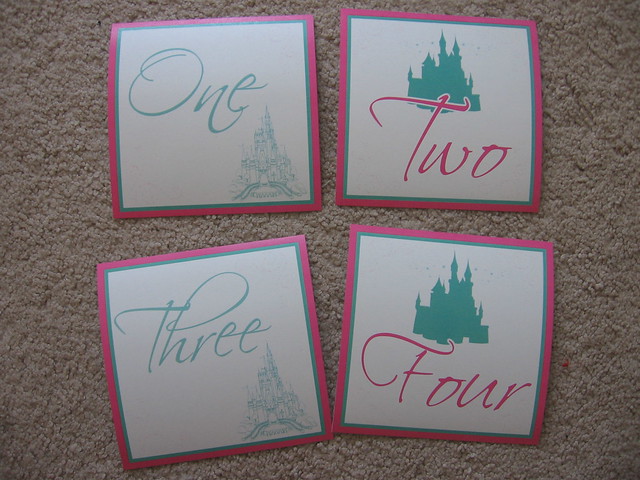 Pink and Turquoise Blue Fairy Tale Wedding Castle Theme Table Numbers