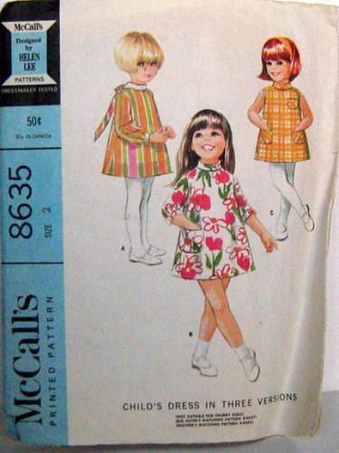 Vintage McCalls Patter 8635 Adorable Mod A Line Dress 60s Girls Size 2 with Sleeve Variations