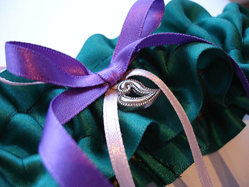 Bespoke Bridal Wedding Garter Turquoise Pink Purple Close Up 2