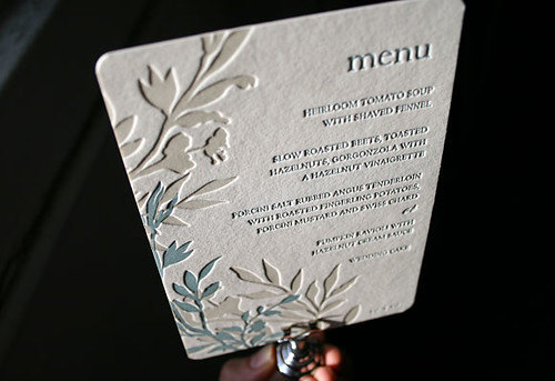 Letterpress wedding menu Engadine design Smock