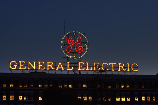 General Electric sign on GE Administration Building, Schenectady, New York