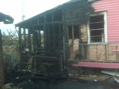 A half-burned home.