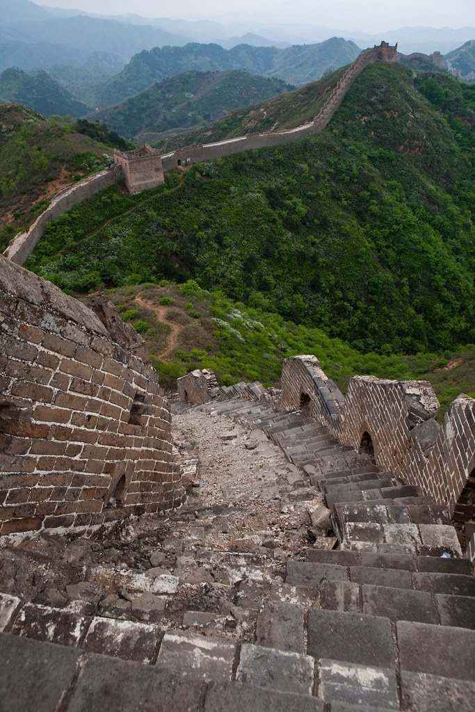 Looking Back at a Steep Climb on the Great Wall