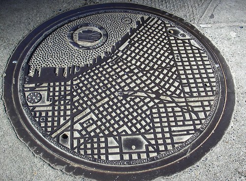 map of downtown seattle, manhole cover
