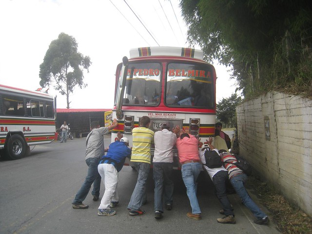 How many guys does it take to push start a bus?
