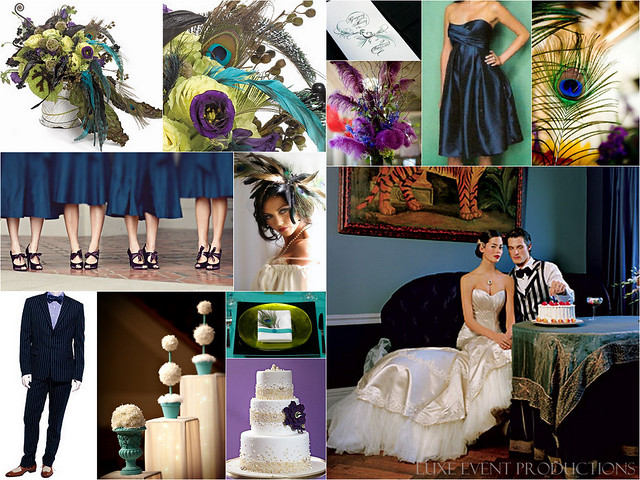 Luxe Style Wedding Inspiration Board Navy Purple Peacock