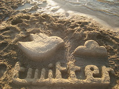 Twitter logo sand sculpture