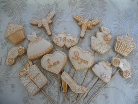 order of wedding cookies in shades of ivory cream gold