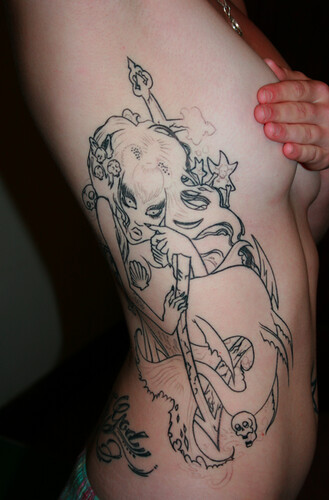 Mermaid Tattoo Linework Tattoo by Rush Design by Tegan Coddington