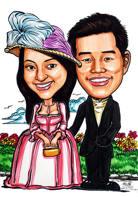 Victorian theme wedding couple caricatures website wwwportraitworkshop 