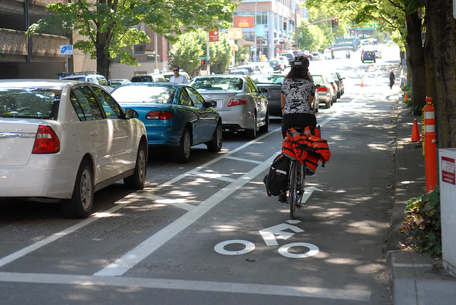Broadway's parking-separated cycle track