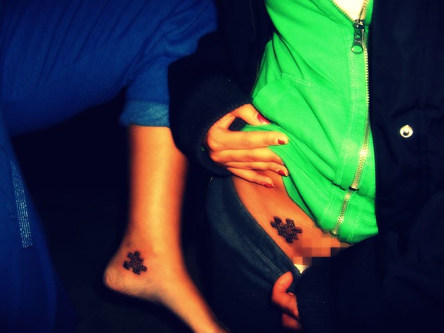 My best friend I got puzzle piece tattoos with the word friendship inside