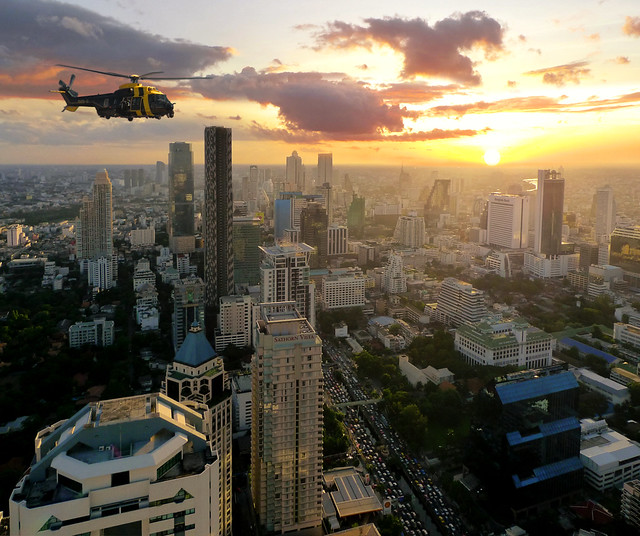 Navy Helicopter flying over Bangkok